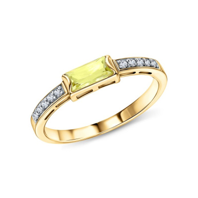 Золотое кольцо с фианитами и кварцем лимонным природным