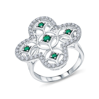 Серебряное кольцо с фианитами и агатами природными