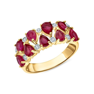 Серебряное кольцо с фианитами и рубинами природными