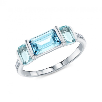 Серебряное кольцо с фианитами и топазами природными