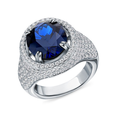 Серебряное кольцо с фианитами и со шпинелью синтетической