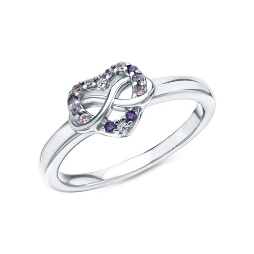 Серебряное кольцо с фианитами и корундом