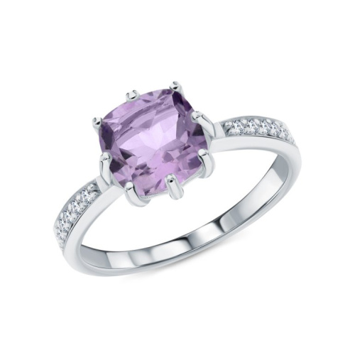 Серебряное кольцо с фианитами и аметистами природными