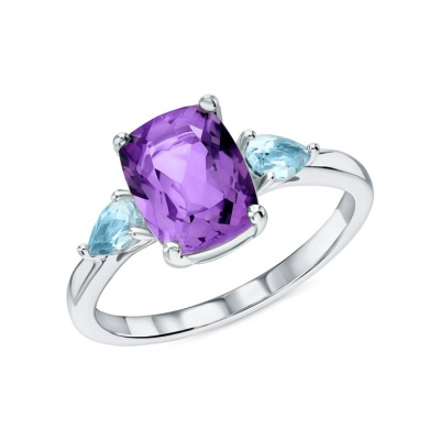 Серебряное кольцо с топазами природными и аметистами природными