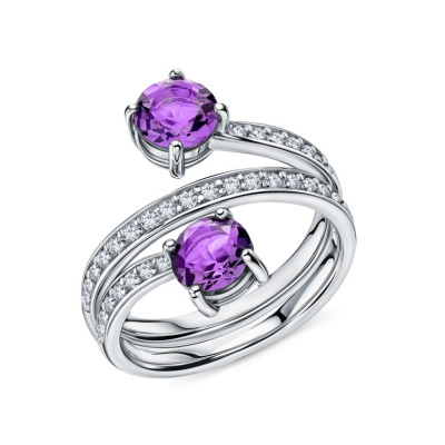 Серебряное кольцо с фианитами и аметистами