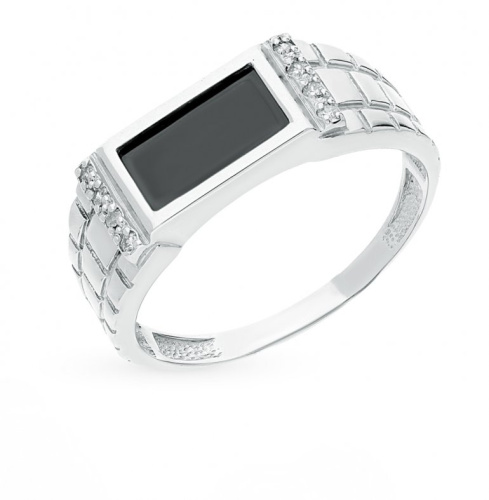 Серебряное кольцо с фианитами и ониксом природным