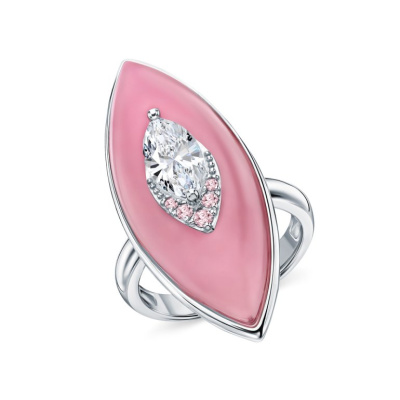 Серебряное кольцо с халцедоном и горными хрусталями природными