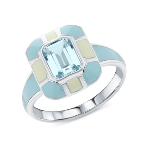 Серебряное кольцо с эмалью и топазами природными