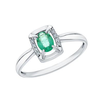 Серебряное кольцо с фианитами и изумрудами природными