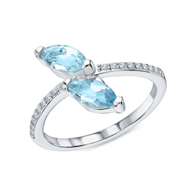 Серебряное кольцо с фианитами и топазами природными