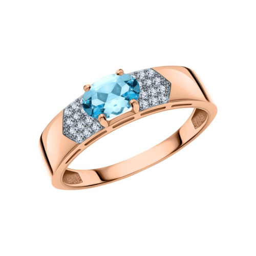 Золотое кольцо с фианитами и топазами природными