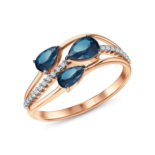 Золотое кольцо с фианитами и топазами природными