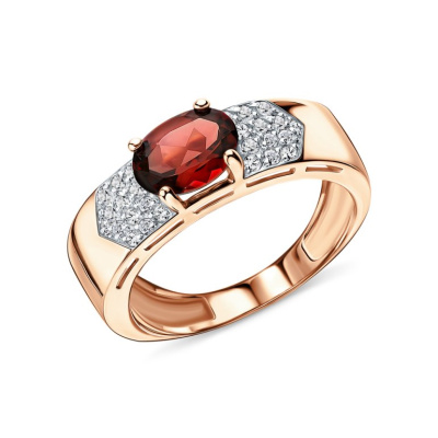 Золотое кольцо с фианитами и гранатами природными