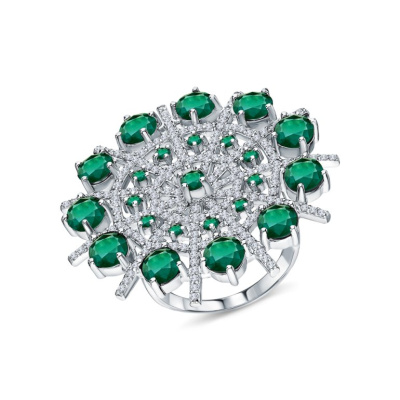 Серебряное кольцо с фианитами и агатами природными