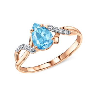 Золотое кольцо с фианитами и топазами природными