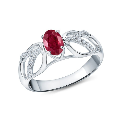 Серебряное кольцо с фианитами и рубином природным