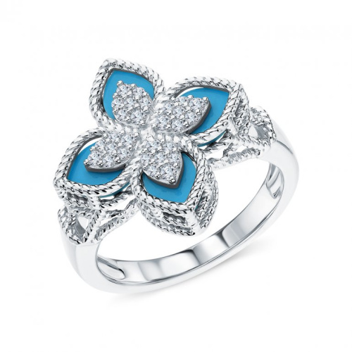 Серебряное кольцо с фианитами и бирюзой