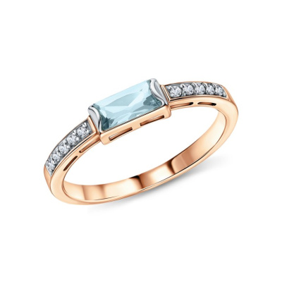 Золотое кольцо с фианитами и топазом природным