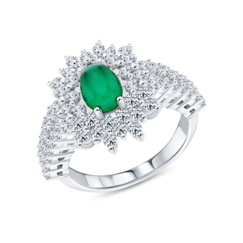 Серебряное кольцо с фианитами и агатами природными