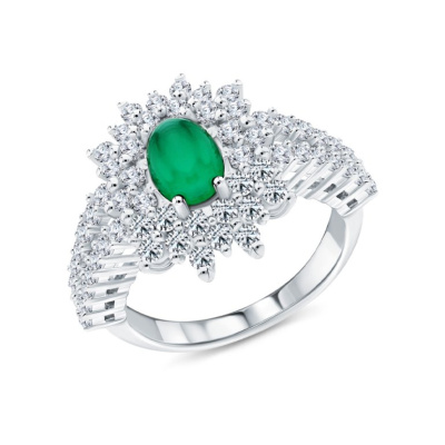 Серебряное кольцо с фианитами и агатами природными