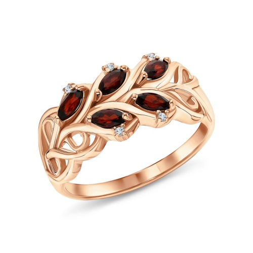 Серебряное кольцо с фианитами и гранатами природными