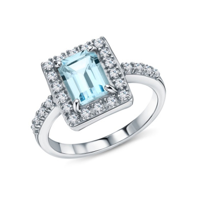 Серебряное кольцо с фианитами и топазами природными