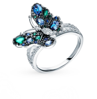 Серебряное кольцо с фианитами и шпинелью синтетическй