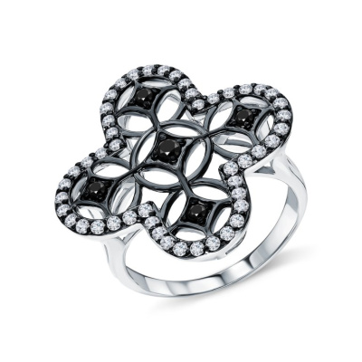 Серебряное кольцо с фианитами и шпинелями природными