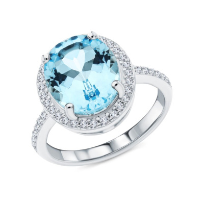 Серебряное кольцо с фианитами и топазами природными