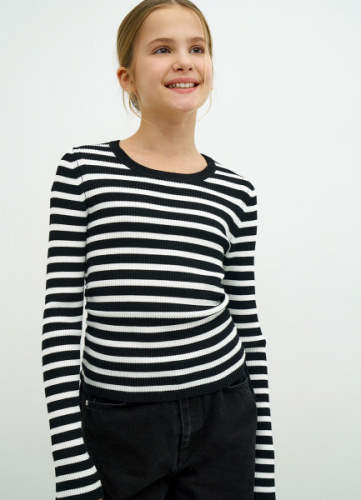 Джемпер в полоску с завязками для девочек, Черный