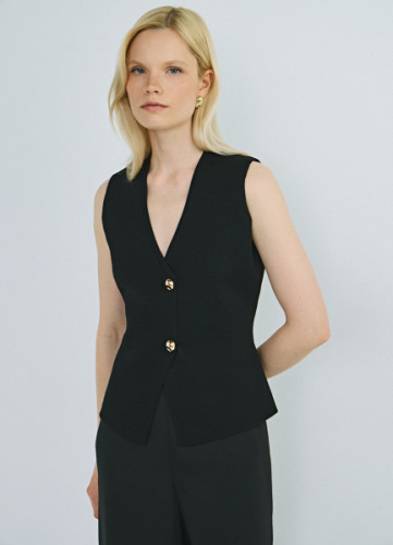 Вязаный жилет на пуговицах, Черный