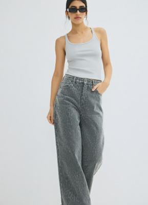 Широкие джинсы с леопардовым принтом, Серый