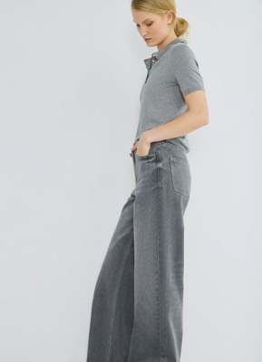 Широкие джинсы с высокой посадкой, Серый