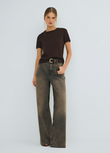 Базовый джемпер с коротким рукавом, Коричневый