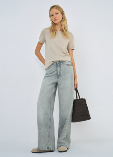 Широкие джинсы с поясом, Серый