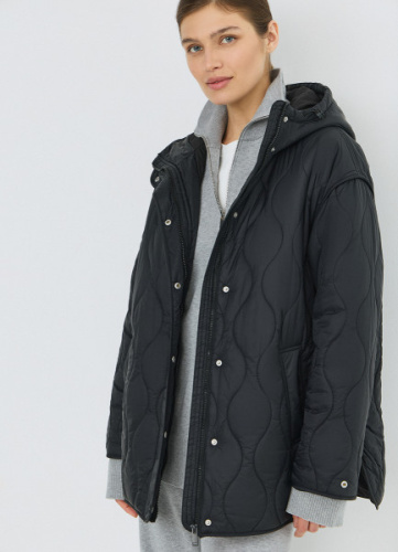 Удлинённая куртка с капюшоном, Черный
