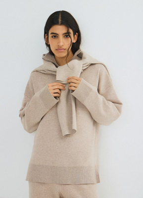 Джемпер с воротником-стойкой на молнии, Бежевый