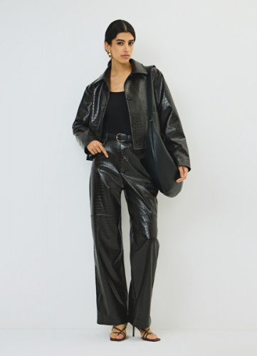 Кожаные брюки с крокодиловым тиснением, Коричневый