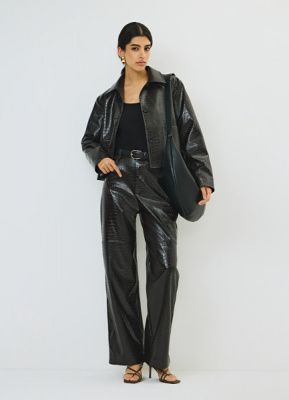 Кожаные брюки с крокодиловым тиснением, Коричневый