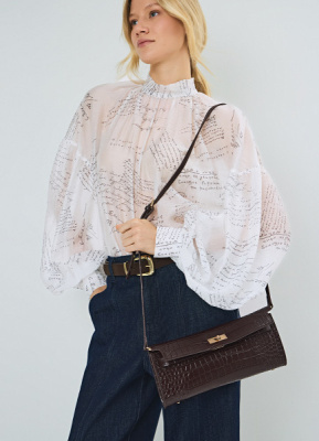 Клатч из натуральной кожи с крокодиловым тиснением O'STIN x Яндекс Книги, Фиолетовый