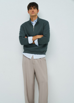 Толстовка с воротником-стойкой на молнии, Зеленый