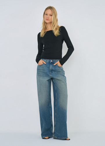 Широкие джинсы с высокой посадкой, Синий