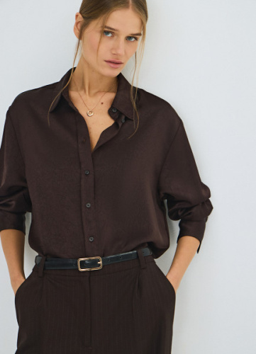 Блузка из жатого сатина, Коричневый