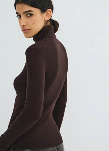 Водолазка из шерсти в рубчик, Коричневый