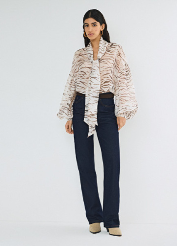 Прямые джинсы с высокой посадкой, Синий