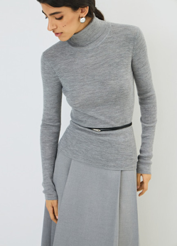 Водолазка из шерсти в рубчик, Серый