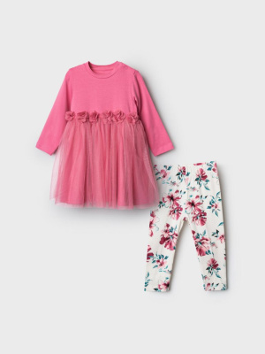 Комплект детский трикотажный для девочек: платье, брюки (легинсы)