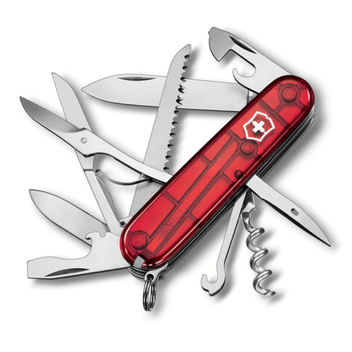 Нож перочинный Victorinox Huntsman, сталь X55CrMo14, рукоять Cellidor®, полупрозрачный красный, 15 функций, 91мм