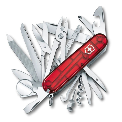 Нож перочинный Victorinox SWISS CHAMP 91мм полупрозрачный красный