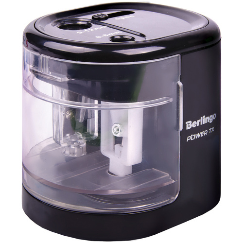 Точилка электрическая Berlingo "Power TX" 2 отверстия, с контейнером, цвет черный